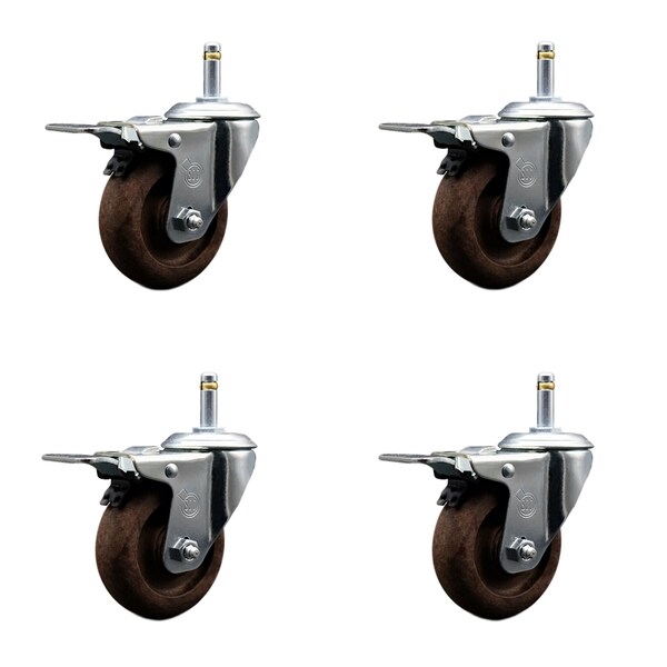 Service Caster 4 High Temp Glass Filled Nylon 7/16'' Stem Caster Set with Total Lock Brake, 4PK SCC-GRTTL20S414-GFNSHT-716138-4 - main